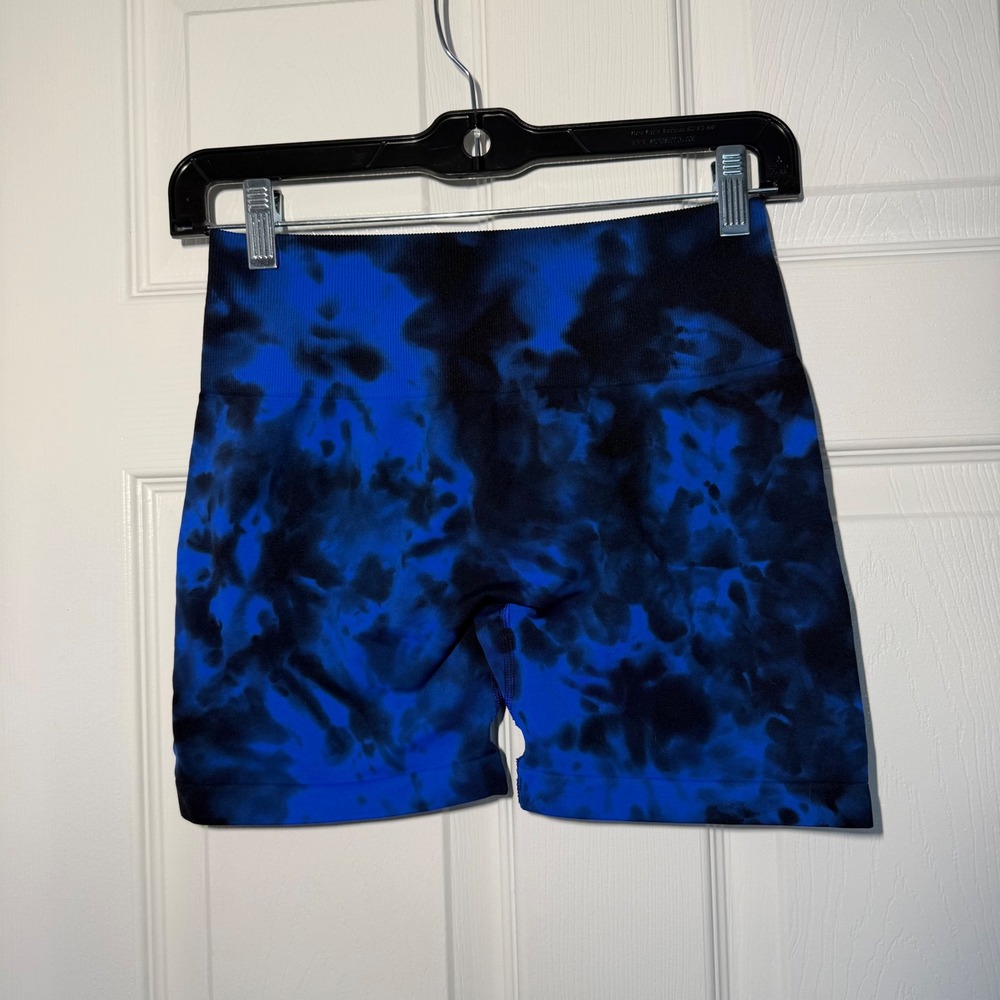NEW Aurola Dream Seamless Shorts Blue Black Tie Dye Scrunch Butt High Waist S